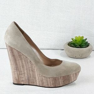 JEAN-MICHEL CAZABAT SUEDE CORK TABIA TAUPE WEDGES